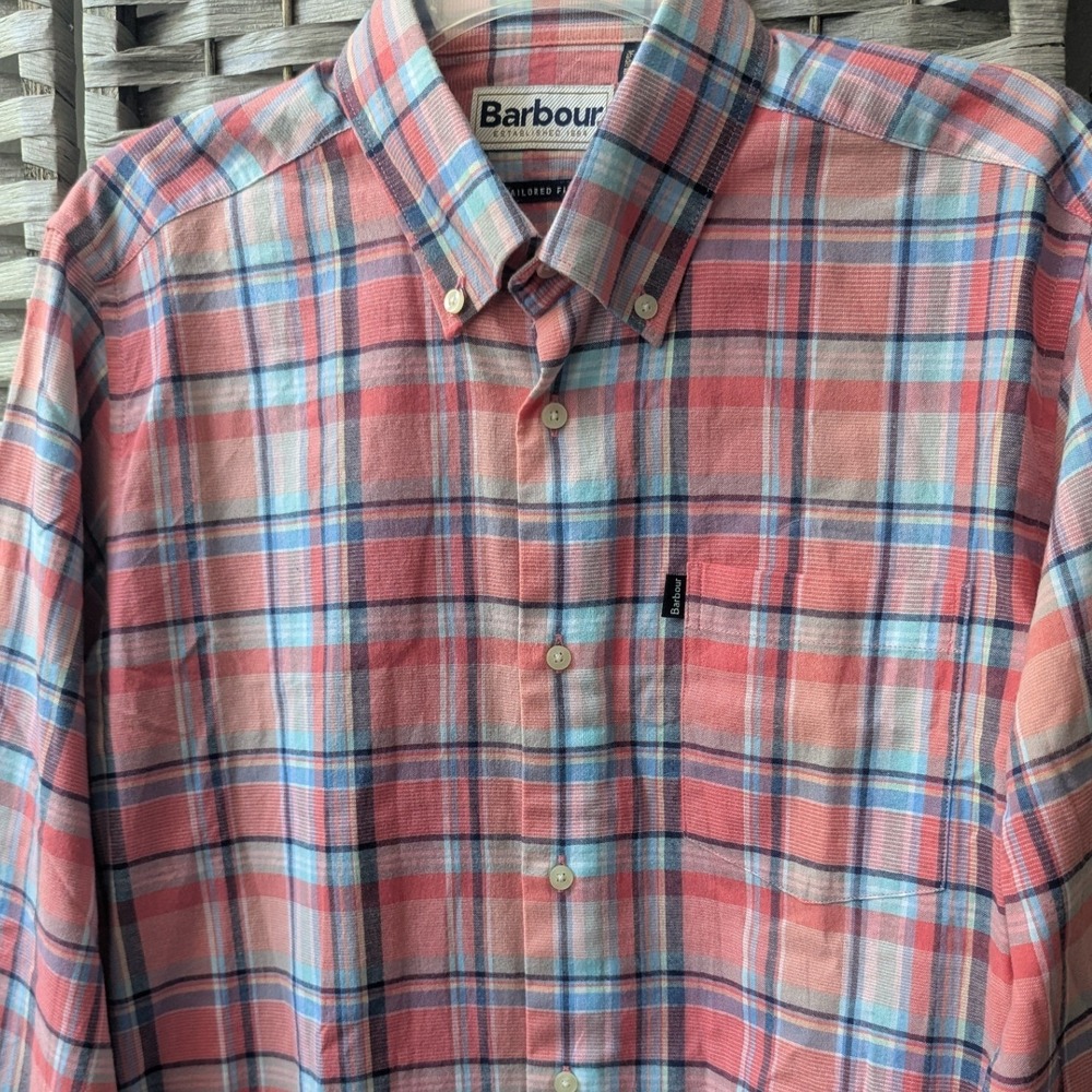 Barbour Bram Shirt Pink Blue Plaid Tailored Fit Button Down Sz S Heritage